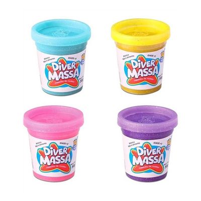 Kit com 4 Massinhas Glitter Divertoys 8123