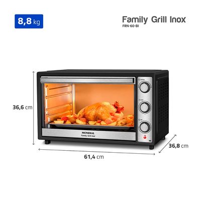Forno Elétrico 60L Family Grill Inox Mondial Preto/Inox 1800W - FRN-60-BI 220V