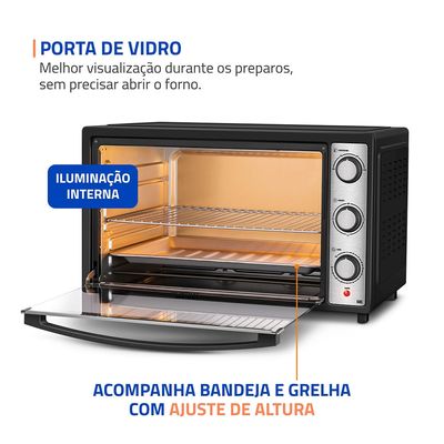 Forno Elétrico 60L Family Grill Inox Mondial Preto/Inox 1800W - FRN-60-BI 220V