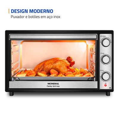 Forno Elétrico 60L Family Grill Inox Mondial Preto/Inox 1800W - FRN-60-BI 220V
