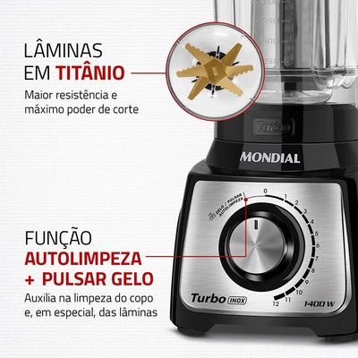 Liquidificador Turbo Inox Mondial Preto/Inox 1400W - L-1400-LT 220V