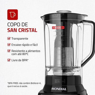 Liquidificador Turbo Inox Mondial Preto/Inox 1400W - L-1400-LT 220V