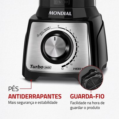 Liquidificador Turbo Inox Mondial Preto/Inox 1400W - L-1400-LT 127V