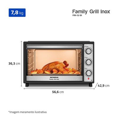 Forno Elétrico 52L Family Grill Inox Mondial Preto/Inox 1800W - FRN-52-BI 220V