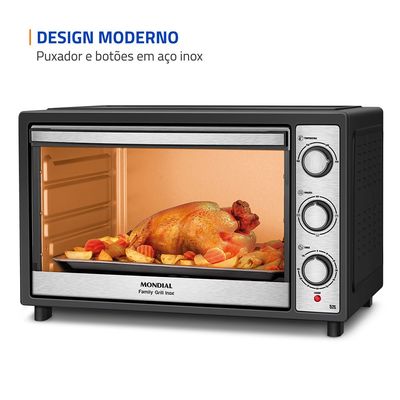 Forno Elétrico 52L Family Grill Inox Mondial Preto/Inox 1800W - FRN-52-BI 220V