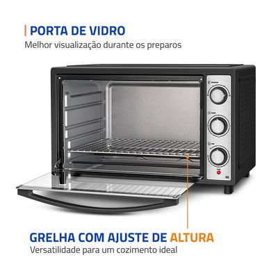 Forno Elétrico 52L Family Grill Inox Mondial Preto/Inox 1800W - FRN-52-BI 220V