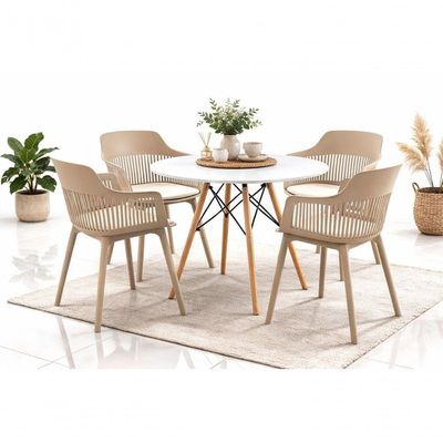 Conjunto De Jantar Mesa Eiffel Branco 90cm + 4 Cadeiras Marcela - Nude