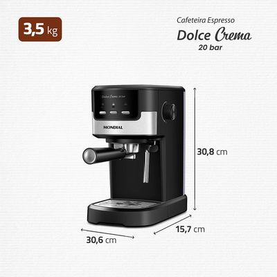 Cafeteira Espresso Dolce Crema 20 Bar Mondial Preto/Inox 1200W - C-21-E-CNP 127V