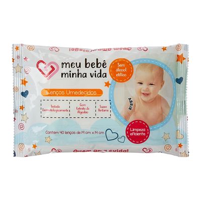 Lenços Umedecidos Meu Bebê Minha Vida com 40 Unidades UNICA