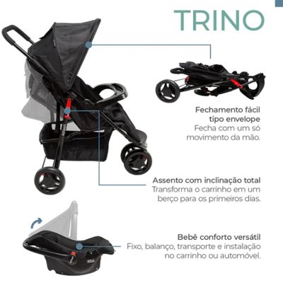 CARRINHO DE BEBE COM BEBE CONFORTO TRINO DUO PRETO - INFANTI