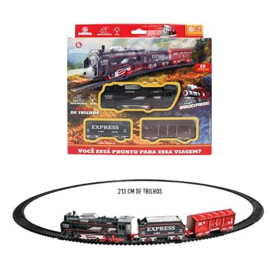 PISTA FERRORAMA COMPLETA COM TREM VINTAGE 213CM - POLIBRINQ