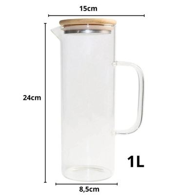 Conjunto 2 Jarras de Vidro com Alça Tampa Bambu Oikos Cozinha Servir Suco Chá Iogurte