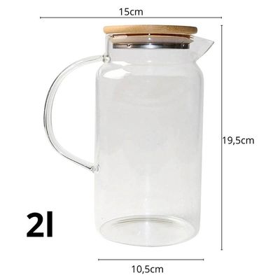 Conjunto 2 Jarras de Vidro com Alça Tampa Bambu Oikos Cozinha Servir Suco Chá Iogurte