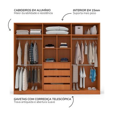 Guarda-Roupa Casal com Espelho Madrid 6 Portas 4 Gavetas Freijó e Azul