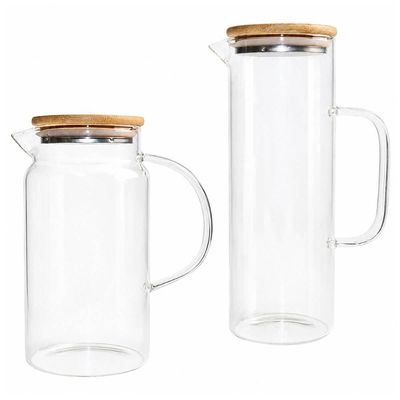 Conjunto 2 Jarras de Vidro com Alça Tampa Bambu Oikos Cozinha Servir Suco Chá Iogurte