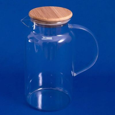 Conjunto 2 Jarras de Vidro com Alça Tampa Bambu Oikos Cozinha Servir Suco Chá Iogurte