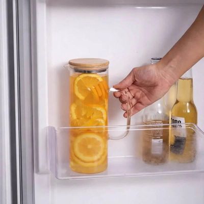 Conjunto 2 Jarras de Vidro com Alça Tampa Bambu Oikos Cozinha Servir Suco Chá Iogurte