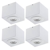 Kit 4 Spots Plafon Luminária Branca Quadrada Sobrepor 13cm Par20 E27 Dital