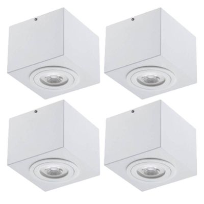 Kit 4 Spots Plafon Luminária Branca Quadrada Sobrepor 13cm Par20 E27 Dital