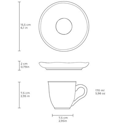 Xícara De Chá 170ml Com Pires Cerâmica Cinza Bio Mar Porto Brasil Café da Manhã Artesanal Avulsa Cinza