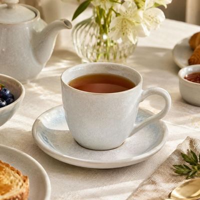 Xícara De Chá 170ml Com Pires Cerâmica Cinza Bio Mar Porto Brasil Café da Manhã Artesanal Avulsa Cinza