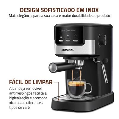 Cafeteira Espresso Dolce Crema 20 Bar Mondial Preto/Inox 1200W - C-21-E-CNP 220V