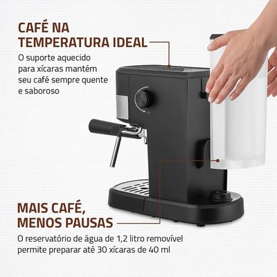 Cafeteira Espresso Dolce Crema 20 Bar Mondial Preto/Inox 1200W - C-21-E-CNP 220V