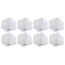 Jogo 8 Spots Box Luminárias Plafon Branca Quadrada 13cm Sobrepor Par20 E27 Dital