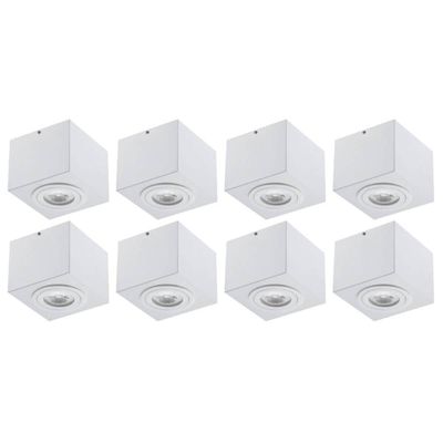 Jogo 8 Spots Box Luminárias Plafon Branca Quadrada 13cm Sobrepor Par20 E27 Dital