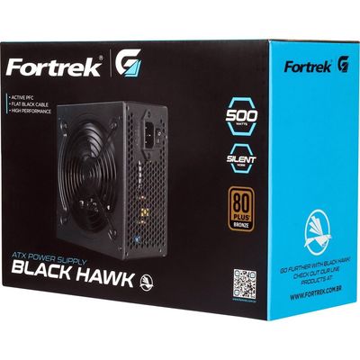 Fonte ATX BLACK HAWK 500W 80 PLUS Bronze PFC Ativo Fortrek G