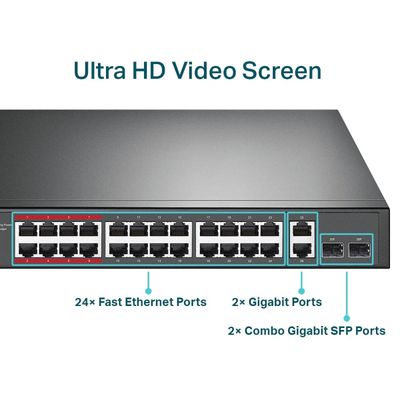 Switch Poe+ C/ 24 Portas 10/100MBPS e 2 Portas Gigabit TL-SL1226P