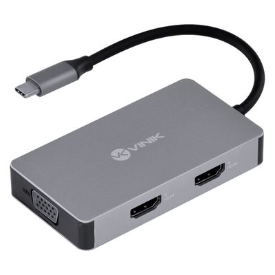Hub USB Tipo C / TYPE C 5 em 1 com 2 HDMI + VGA + USB 3.0