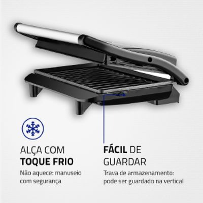 Grill Sanduicheira Elétrico Mondial Master PRESS Antiaderente 850W PG01 - INOX/PRETO - 220 V