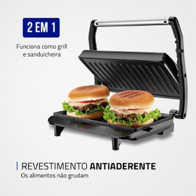 Grill Sanduicheira Elétrico Mondial Master PRESS Antiaderente 850W PG01 - INOX/PRETO - 220 V