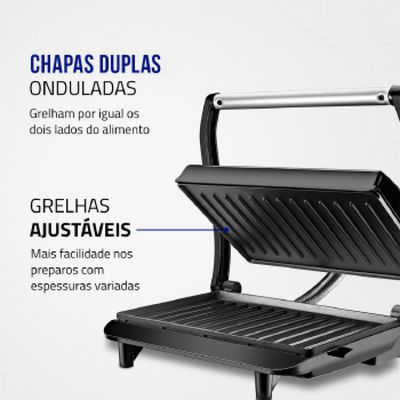 Grill Sanduicheira Elétrico Mondial Master PRESS Antiaderente 850W PG01 - INOX/PRETO - 220 V