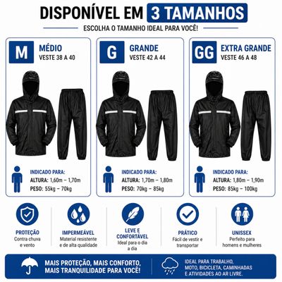 Capa de Chuva Impermeável Motoqueiro Com Touca E Viseira - G