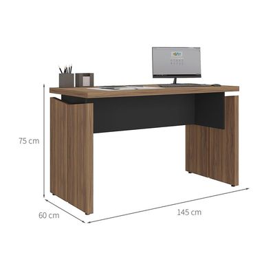 Mesa de Escritório Lane Nogal e Preta 145 cm