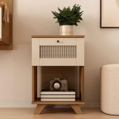 Mesa Lateral Retangular Trama 1 GV Cinamomo e Off White
