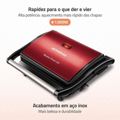 Master Press Inox Mondial Vermelho 1000W PG-01-RC-CL 127V