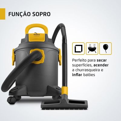 Aspirador de Água e Pó Hydrodust Mondial Preto e Amarelo 1600W APT-03-20L 127V