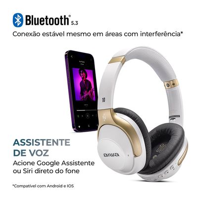 Headphone AIWA Neymar ANC Branco/Dourado AWS-HP-NJ-01-WG Bivolt