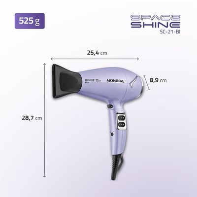 Secador de Cabelos Space Shine Mondial Lilás BIVOLT - SC-21-BI Bivolt