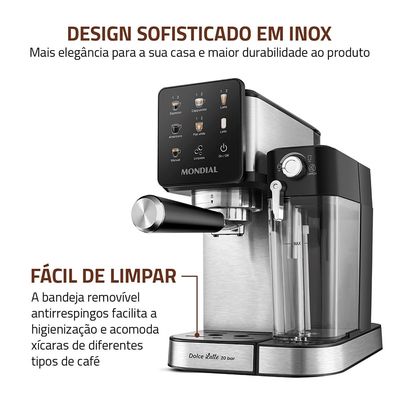 Cafeteira Espresso Automática Dolce Latte 20 bar Mondial Preto/Inox - CCL-01 127V
