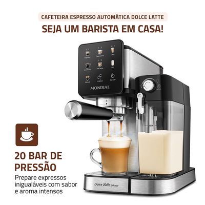 Cafeteira Espresso Automática Dolce Latte 20 bar Mondial Preto/Inox - CCL-01 220V