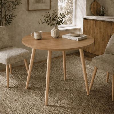 Mesa Jantar Sofia Redonda 80cm Serrano 18mm Pés de Madeira Natural Marin