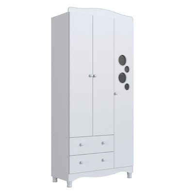 Guarda Roupas Infantil 3 Portas e 2 Gavetas 91x40x198 cm Branco Completa Móveis