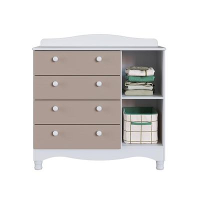 Cômoda Infantil 4 Gavetas 1 Porta Encanto Branco e Cinnamon Completa Móveis