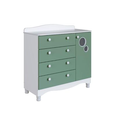 Cômoda Infantil 4 Gavetas 1 Porta Encanto Branco e Verde Completa Móveis
