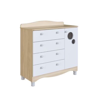 Cômoda Infantil 4 Gavetas 1 Porta Encanto Carvalho e Branco Completa Móveis
