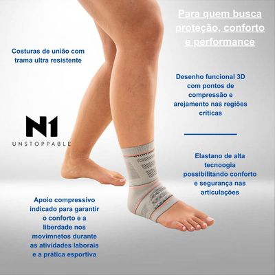 N1 Sport Tornozeleira Training Fechada Cinza M Knit 3D com C